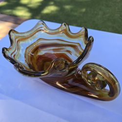 Mid-Century Hand Blown Murano Glass Curved Autom Fruit / Candy Bowl