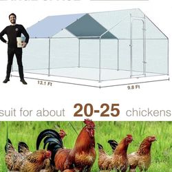 🥨Metal Large Chicken Coop for 20-25 Chickens, Portable, Walk-in Chicken Run, Chicken Pen Outdoor W/Cover, Waterproof & Anti-UV