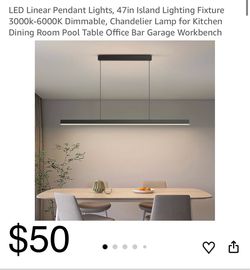 LED Linear Pendant Lights, 47in Island Lighting Fixture 3000k-6000K Dimmable
