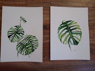 Watercolor painting, ''tropical leafs''11x15," each