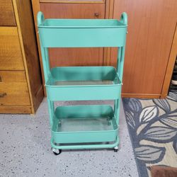 Like New Mint Green Metal Wheeled Cart