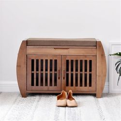 Wooden Shoe Storage Bench w Hidden Storage & Side Rack