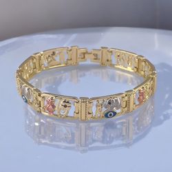 Chapado en Oro 18K Brazaletes Ojo y Signo de Buena Suerte