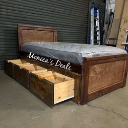Twin Solid Wood Bed With 3 Drawers And Mattress $600