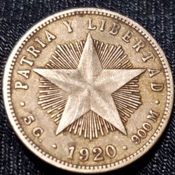 1920 Cuba 20 Centavos Silver Coin! 