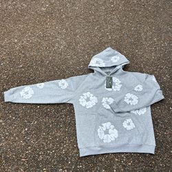 Grey Denim Tear Hoodie  Medium