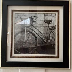 “Bicycle” Art Print In Black Ornate Frame With Double Matting