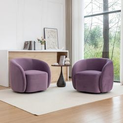 Modern Glam Velvet Upholstered 360 Degree Swivel Accent Armchair