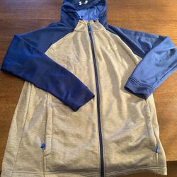 Under Armour Mens Medium Gray Blue Hooded Sweatshirt Hoodie Full zip up
