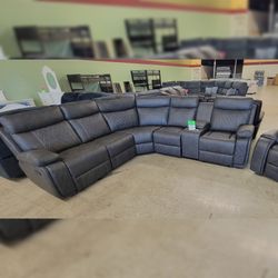 DARK GRAY Breathable Air Leather Modular Manual Recliner 6pc Sectional
