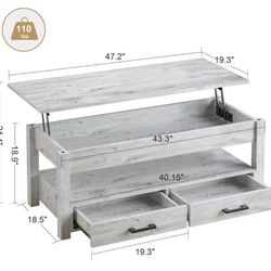 🥨47.2" Extra Large Lift Top Coffee Table, Large Coffee Table with Storage Drawers Hidden Compartment, Center Table Lift Tabletop for Living Room