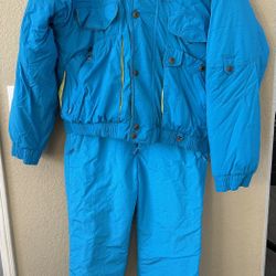 Vintage SKITIQUE men’s turquoise/neon bib snow jacket set