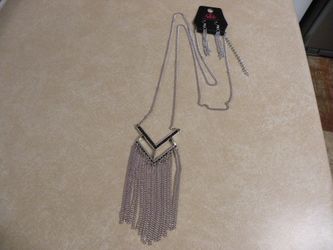 New Paparazzi Silver-tone Dangling Chains Necklace & Pierced Earring Set
