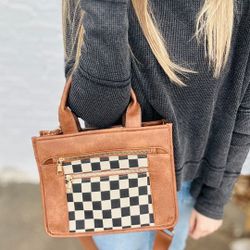 Brown Checkmate Tote Bag