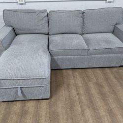 Gray, Fabric, Modular Modern Couch With Chaise, Pullout, & Chaise Storage