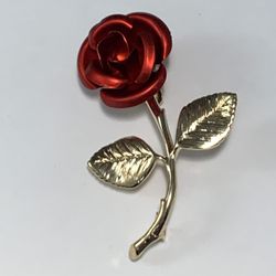 Lot Of Red Rose Gold-Tone Flower Floral Brooch Pins