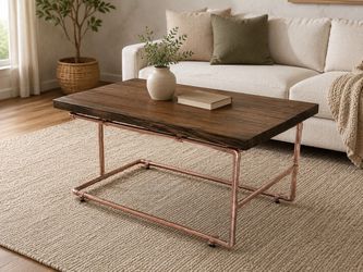 Handmade Rustic Wood & Copper Pipe Table - One of a Kind