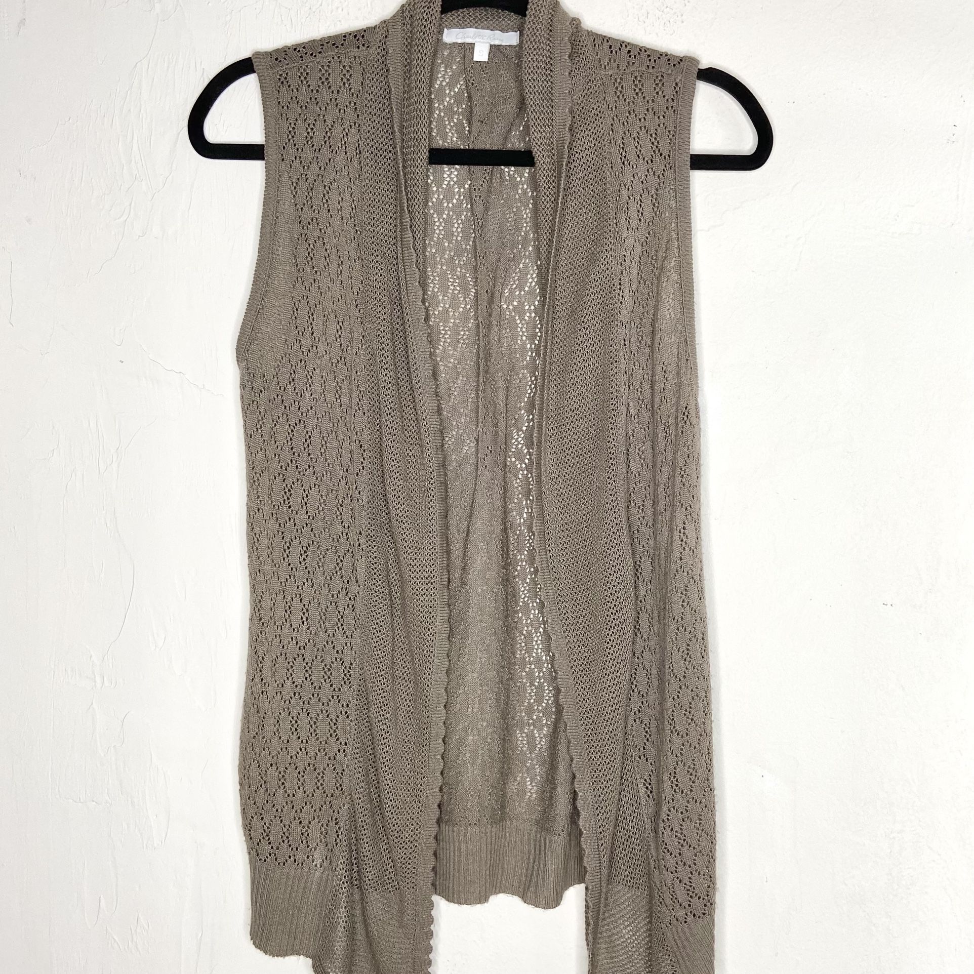 Charlotte Russe Open Knit Pointelle Neutral Taupe Sweater Vest Cardigan | Small