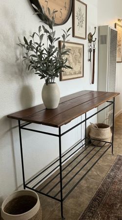 Solid wood plank heavy metal console table