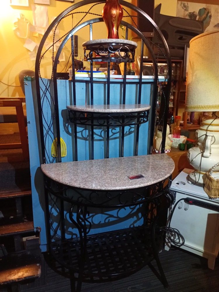 Wrought Iron Marble Top Bakers Rack