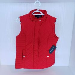 Black Rivet Women's Tango Red Quilted Sleeveless Mock Neck Vest Snap Size M NWT