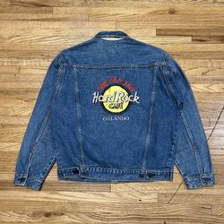 Hard Rock Cafe Denim Jacket Orlando Save The Planet Grunge Size Small