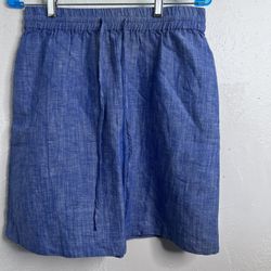 Talbots Skirt Women S Chambray Blue Linen Drawstring Elastic Waist Pockets