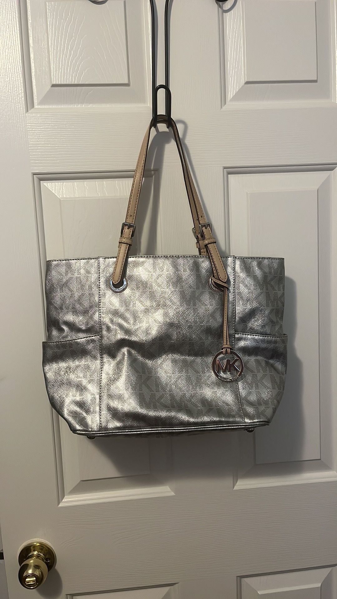 Metallic Silver Michael Kors Signature Tote
