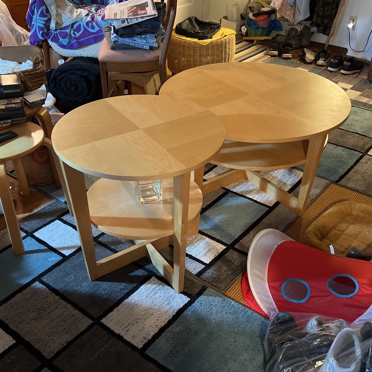 A Set Of IKEA Round Coffee Table And End Table