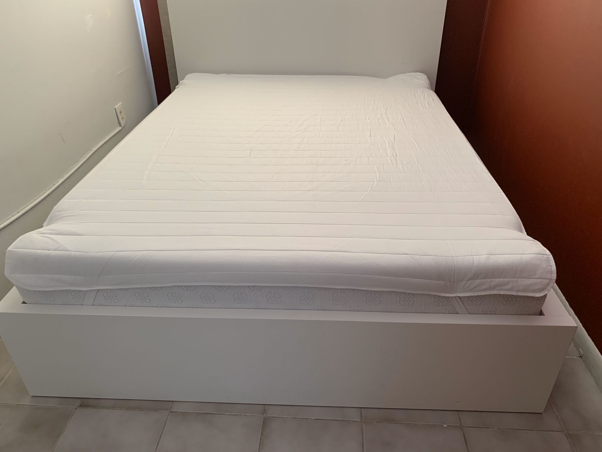 White Bed Frame & Queen Memory Foam Mattress