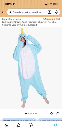 Funnyparty Unisex Adult Pajamas Halloween Narwhal Costume Cosplay Animal Jumpsuit