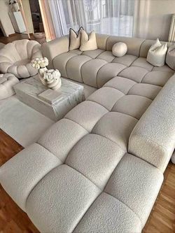 Large Cream Boucle Modular Sectional Sofa