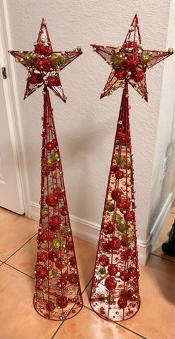decorative Christmas cone trees with star toppers