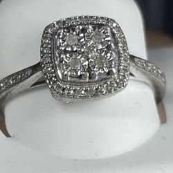Sterling Silver 925 Diamond Halo Ring 