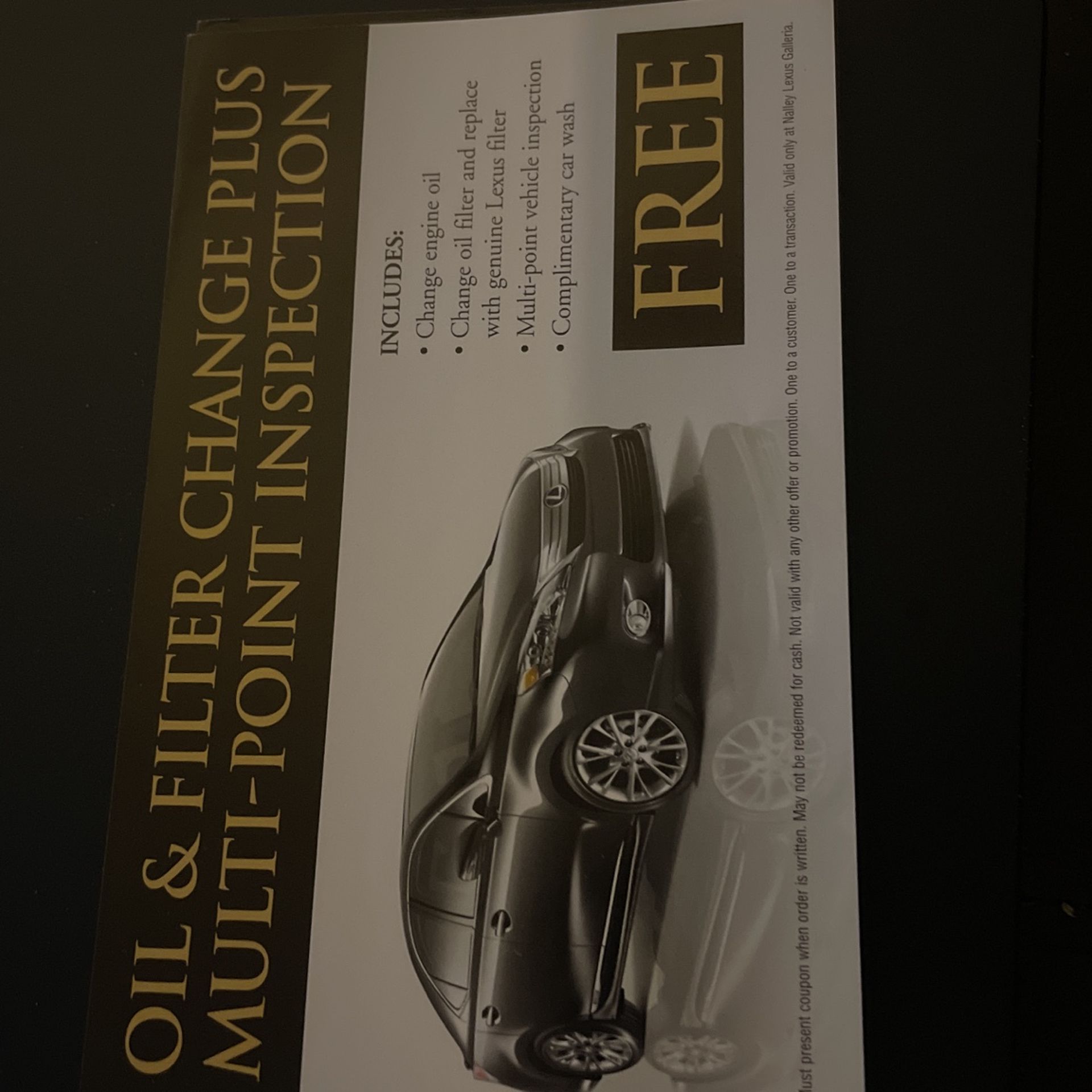 Lexus Prepaid Service Vouchers 4 Oil Change 2 Alignment Nalley for Sale