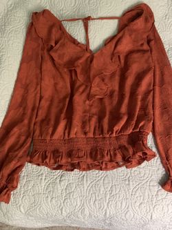 Anthropologie Dressy Rust Long Sleeve Dressy Top, Size S