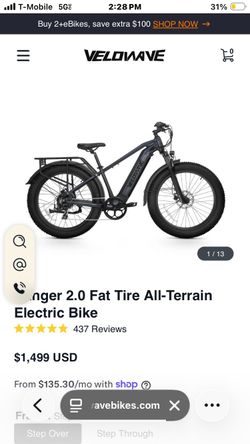 Vellowav E-bike w/ Fat Tires + Accessories + Xtra Battery Bag and Key