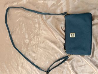Stone Mountain Blue Crossbody Bag Gold Logo