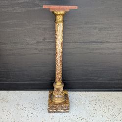 Ornate Antique Marble Brass Pedestal Column Vintage