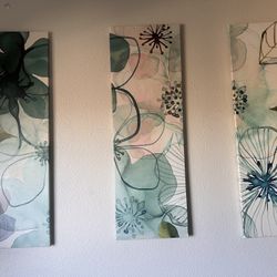 Set of 3 Floral Canvas Panels – Watercolor Style Wall Art