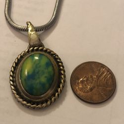 Vintage Texaco Silver Pendant With Silver Tone Chain And Gemstone 