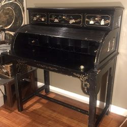 Desk Credenza Antique Black Wood Asian