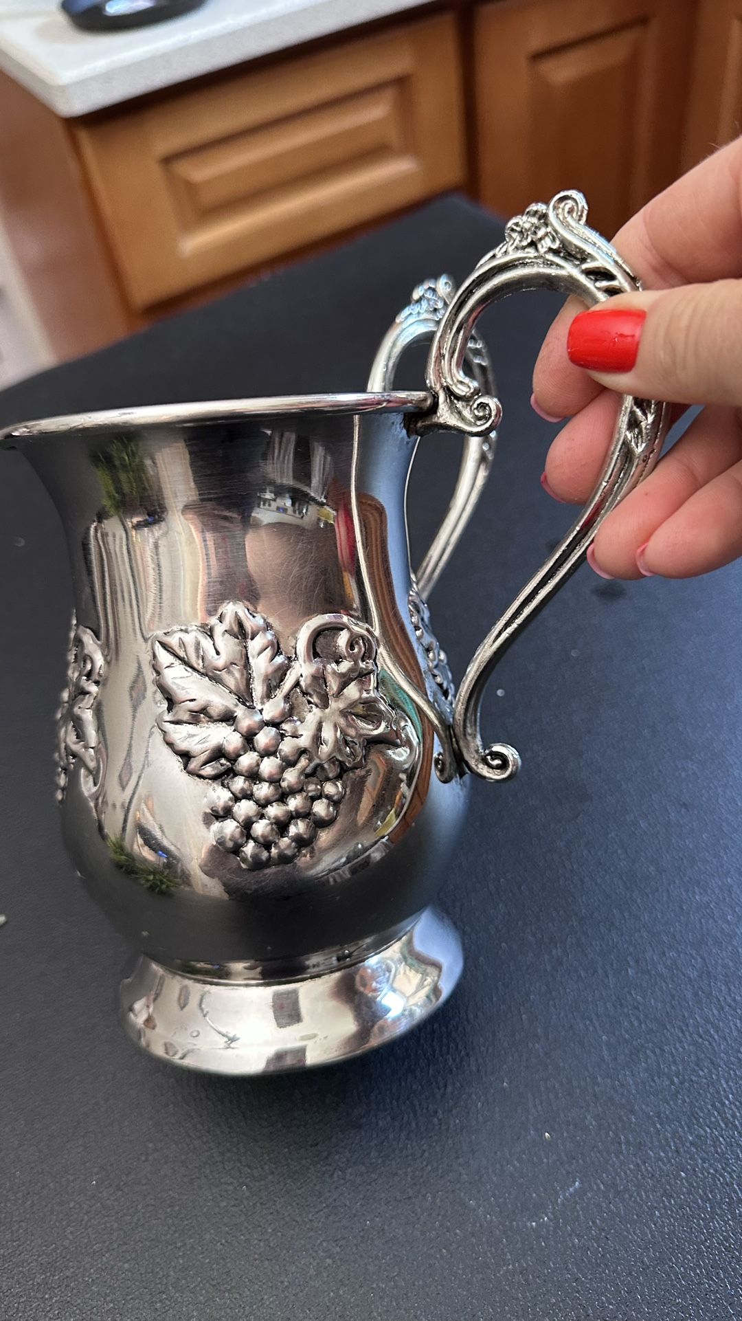 Antique Silver Plated Mug "Love" with two handels.