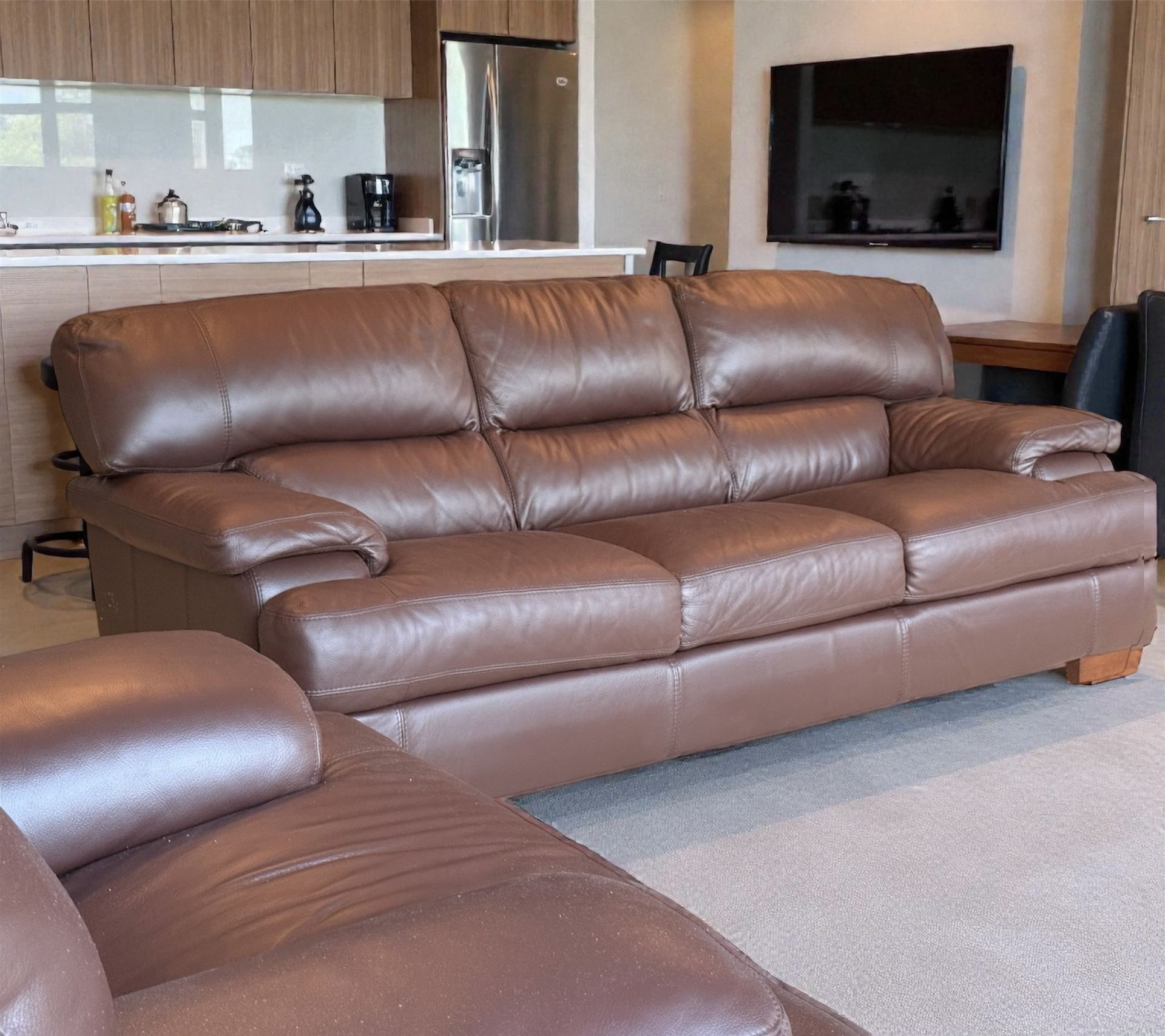 Natuzzi Italia Leather Sofa Set | 3-Seater + Loveseat | Dark Brown 
