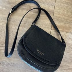 Kate Spade New York Black Leather Saddle Crossbody Purse 