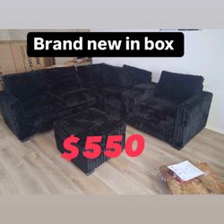 4-Piece Sectional Set W/ Ottoman Reversible Loveseat + Reversible Loveseat W/USB Console & Cup Holders + Corner Wedge + Cocktail Ottoman