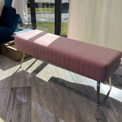 Pink Velvet Bench with Gold Legs – Great Condition!