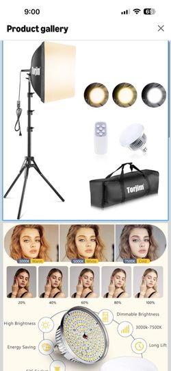 Torjim Softbox Photography Lighting Kit, 16'' x 16'' Professional Softbox Lighting Kit with 85W 3000-7500K LED Bulbs, Studio Lights for Photography/Vi