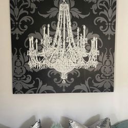 Beautiful Large 40”x40”. Chandelier Black and White Canvas Wall Art Painting