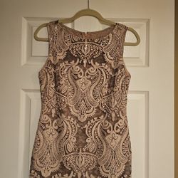 Embroidered Lace Overlay Sequence Mauve Cocktail Dress